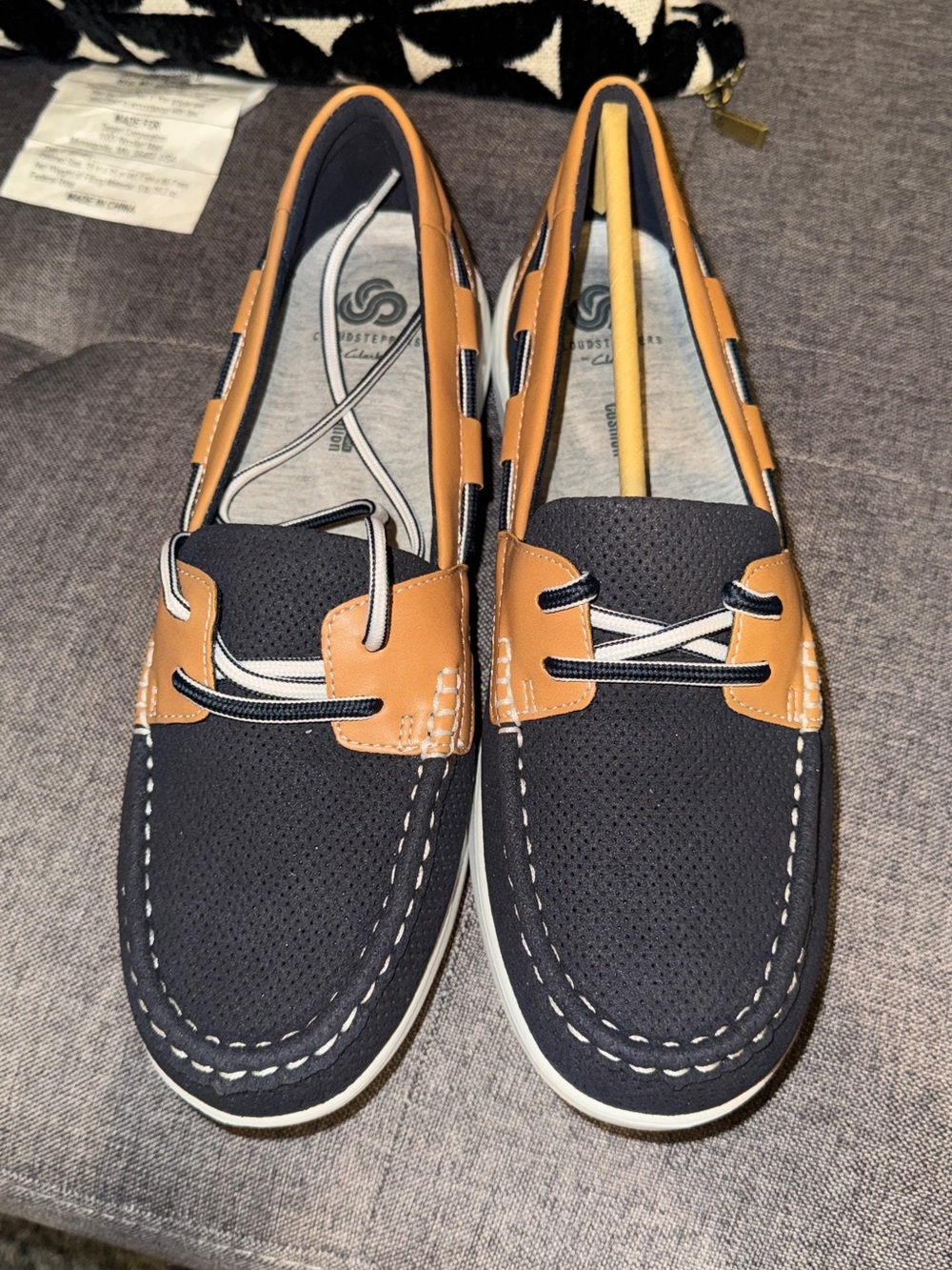 Clarks Navy and Tan Leather-Trim Boat Shoes